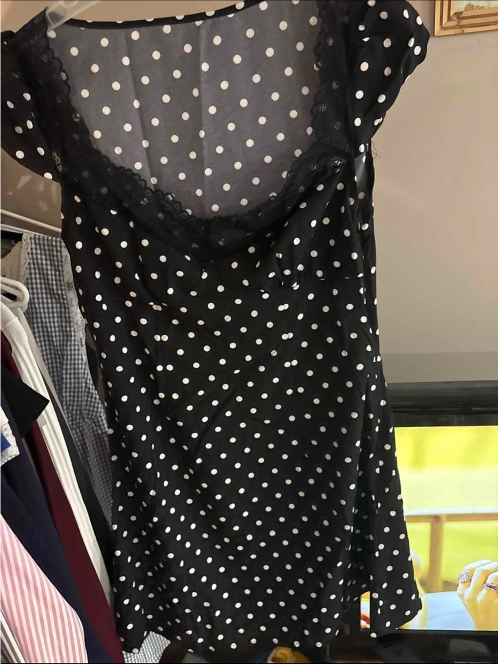 SHEIN Black Polka Dot Lace-Trim A-Line Mini Dress - Picture 2 of 2